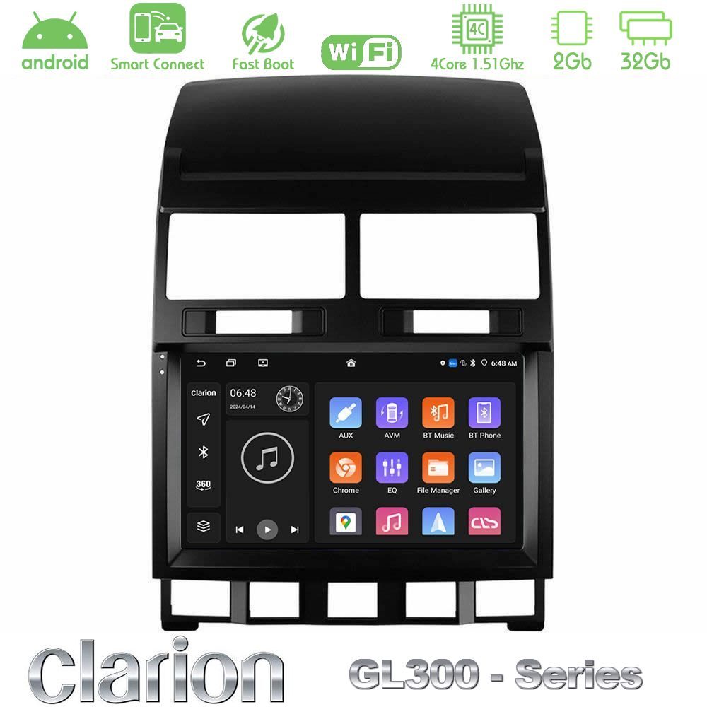 Clarion GL300 Series 4Core Android ClarionOS 2+32GB VW Touareg 2002 – 2010 Navigation Multimedia Tablet 9" Με Carplay & Android Auto