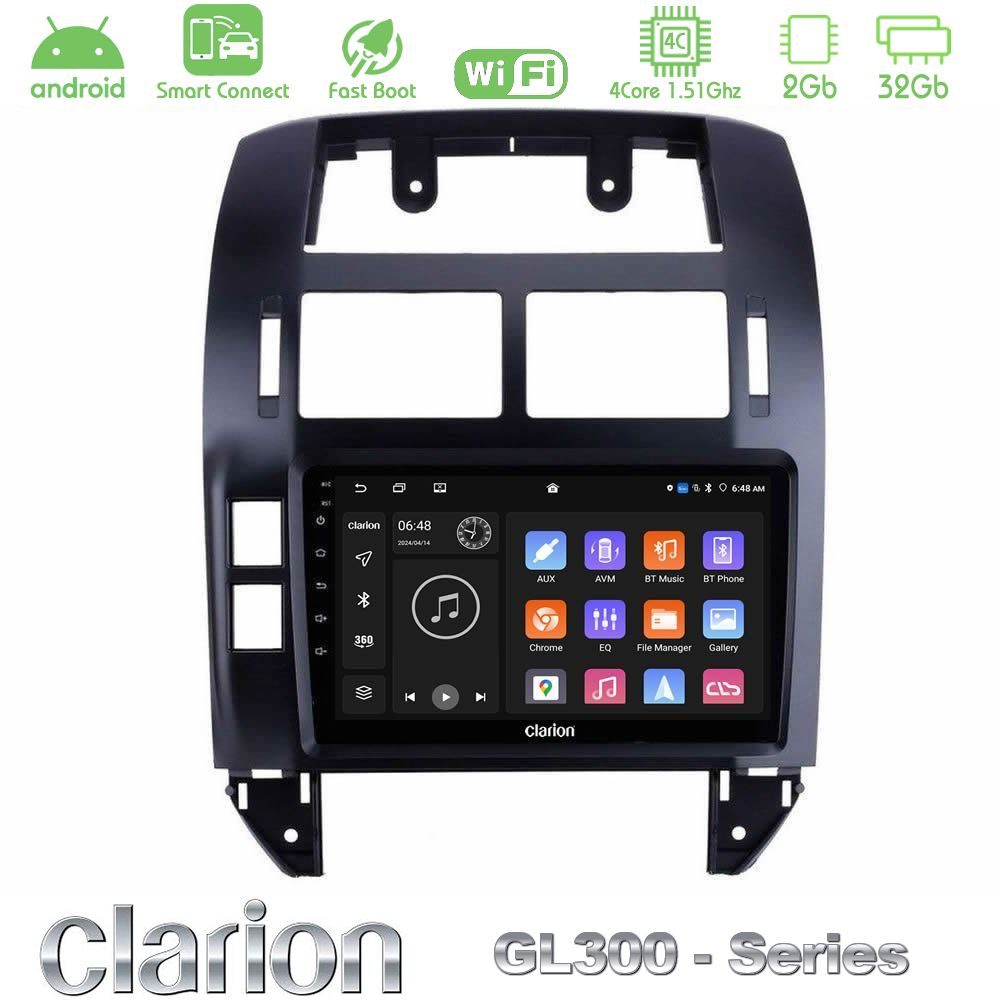 Clarion GL300 Series 4Core Android ClarionOS 2+32GB VW Polo 2002-2009 Navigation Multimedia Tablet 9" Με Carplay & Android Auto