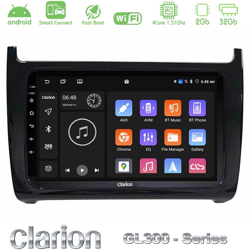 Clarion GL300 Series 4Core Android ClarionOS 2+32GB Vw Polo 2009-2014 Navigation Multimedia Tablet 9" Με Carplay & Android Auto