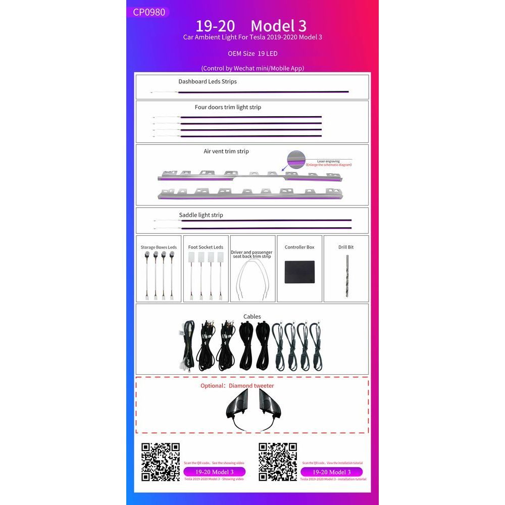 Ατμοσφαιρικός Φωτισμός TESLA MODEL3 OEM Ambient Light Full Kit 1:1