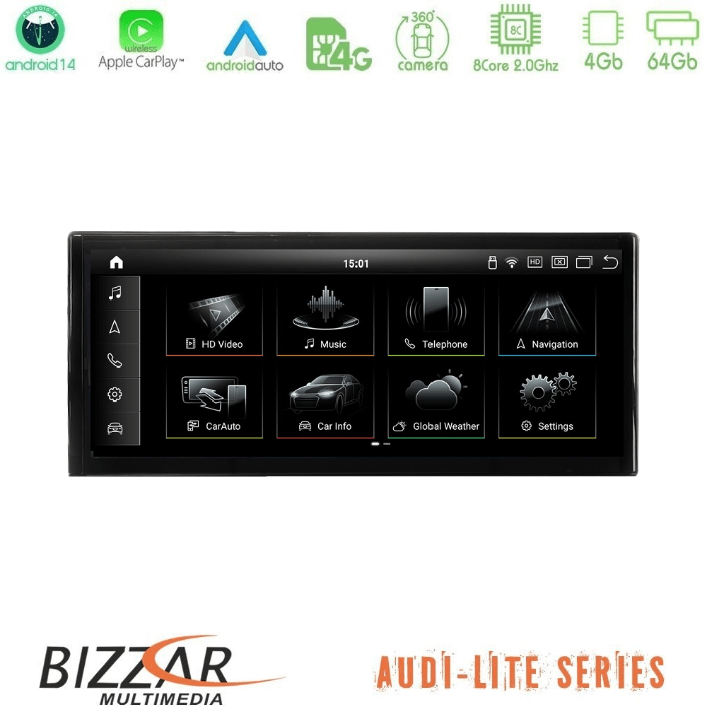 Bizzar Lite Series Audi A4/A5 (B9) 2016-> Android14 8Core (4+64GB) Navigation Multimedia 10.25"