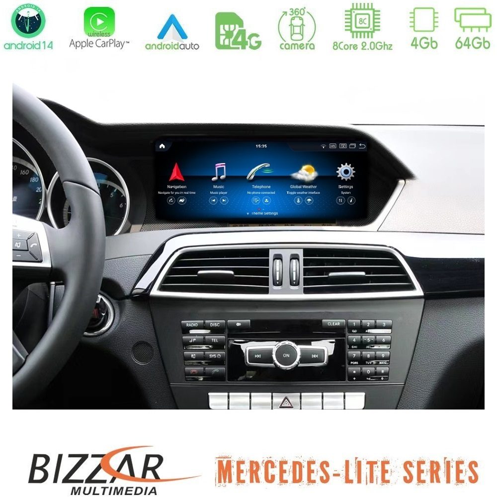 Bizzar Lite Series Mercedes C Class Facelift (W204) NTG4.5 Android14 8Core (4+64GB) Navigation Multimedia 8.8" (Oem Style)