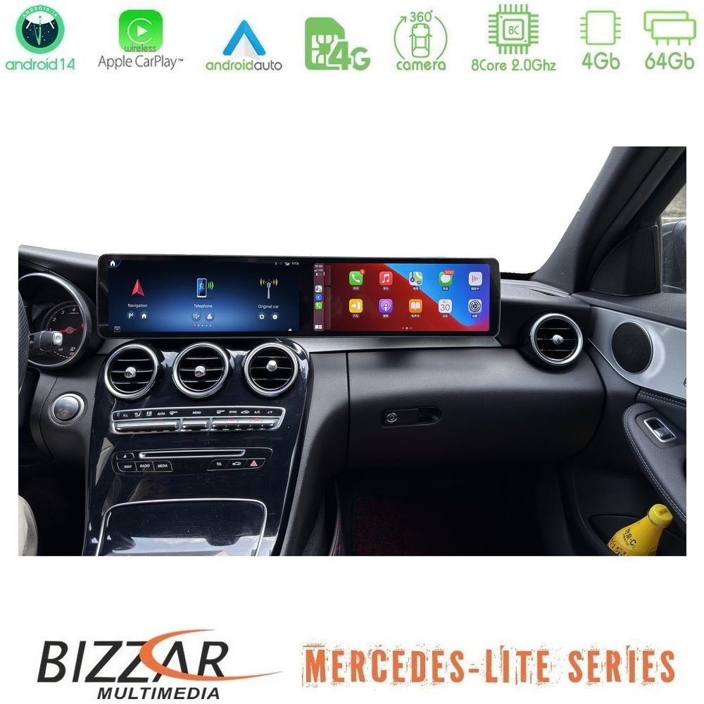 Bizzar Lite Series Dual Screen Mercedes C/GLC Class (W205/X253) NTG5 Android14 8Core (4+64GB) Navigation Multimedia 24