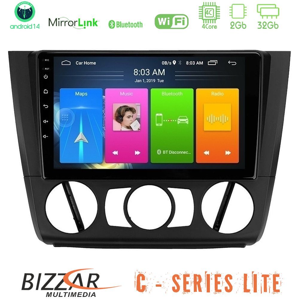 Bizzar C Series Lite 4Core Android14 2+32GB BMW 1Series Lite E81/E82/E87/E88 (MANUAL A/C) Navigation Multimedia Tablet 9"