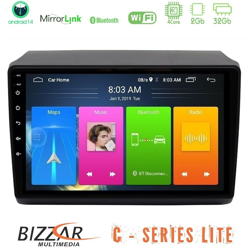 Bizzar C Series Lite 4Core Android14 2+32GB Fiat Ducato/Citroen Jumper/Peugeot Navigation Multimedia Tablet 9"