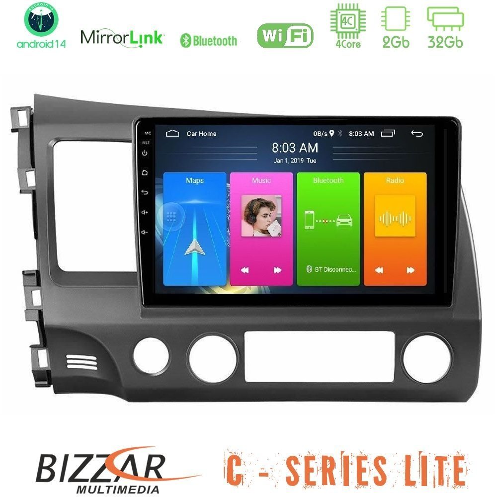 Bizzar C Series Lite 4Core Android14 2+32GB Honda Civic 2006-2011 Navigation Multimedia Tablet 10"
