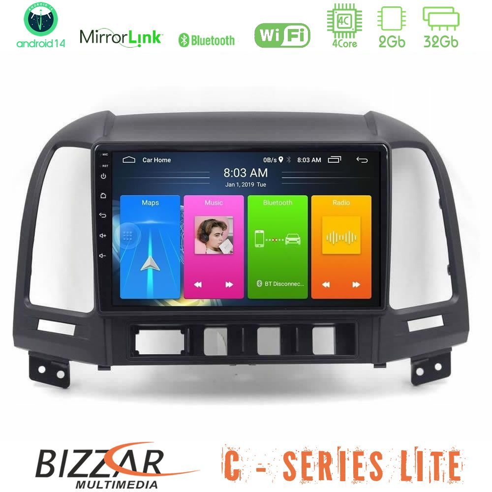 Bizzar C Series Lite 4Core Android14 2+32GB Hyundai Santa Fe 2006-2013 Navigation Multimedia Tablet 9"