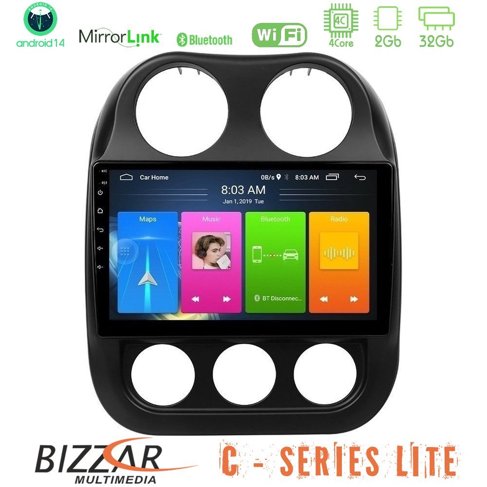 Bizzar C Series Lite 4Core Android14 2+32GB Jeep Compass 2012-2016 Navigation Multimedia Tablet 10"