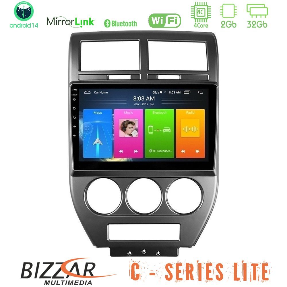Bizzar C Series Lite 4Core Android14 2+32GB Jeep Compass/Patriot 2007-2008 Navigation Multimedia Tablet 10"