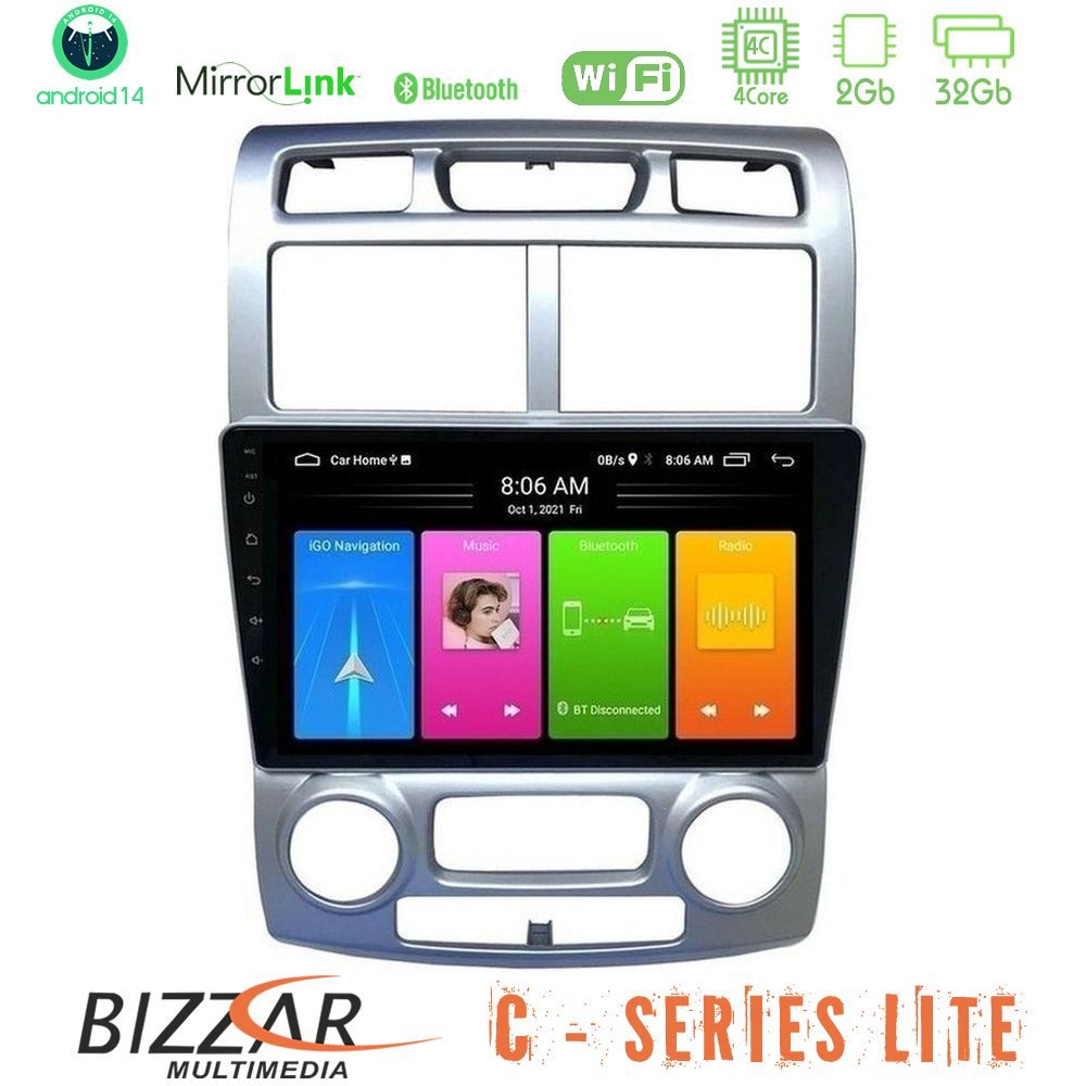 Bizzar C Series Lite 4Core Android14 2+32GB Kia Sportage 2005-2008 Navigation Multimedia Tablet 9""
