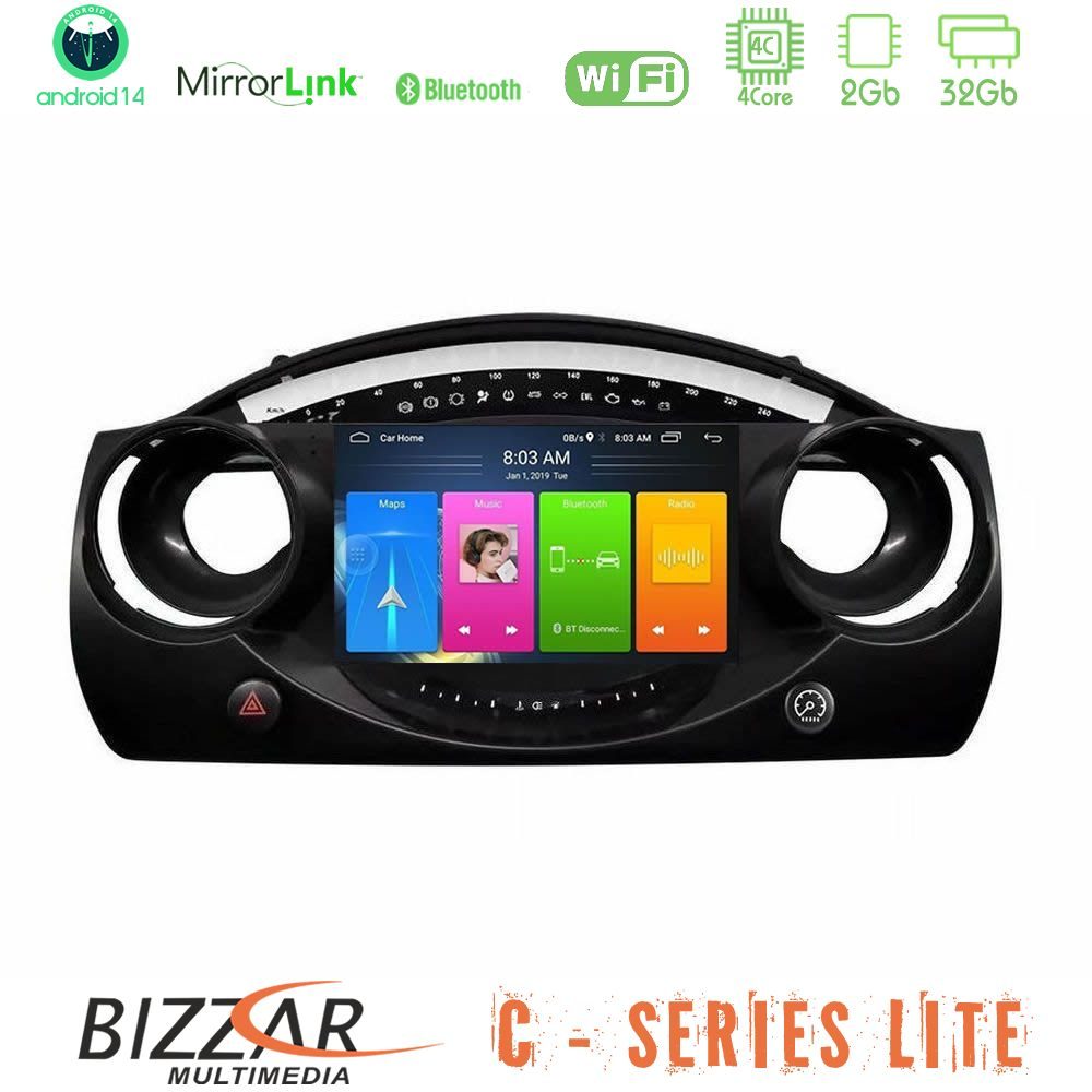 Bizzar C Series Lite 4Core Android14 2+32GB Mini Cooper R50 Navigation Multimedia Tablet 9"