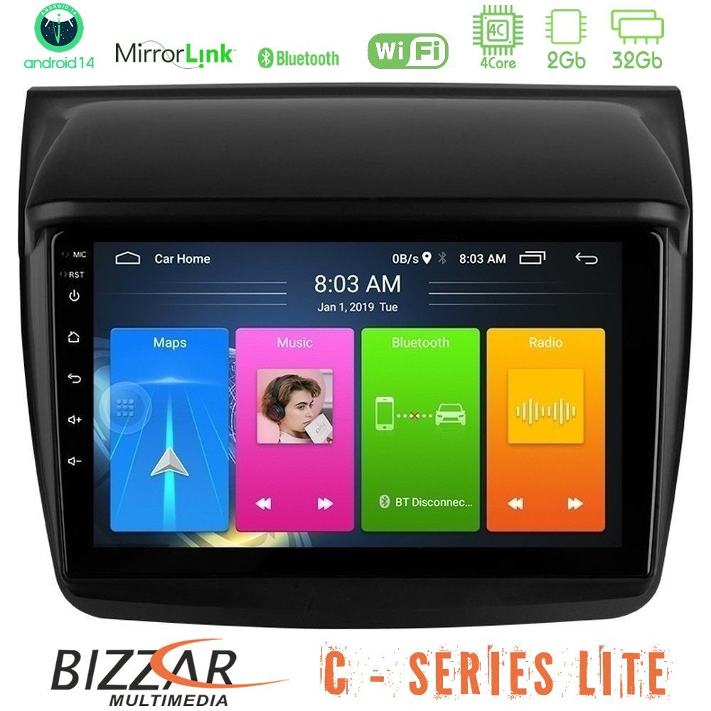 Bizzar C Series Lite 4Core Android14 2+32GB  Mitsubishi L200 Navigation Multimedia Tablet 9"