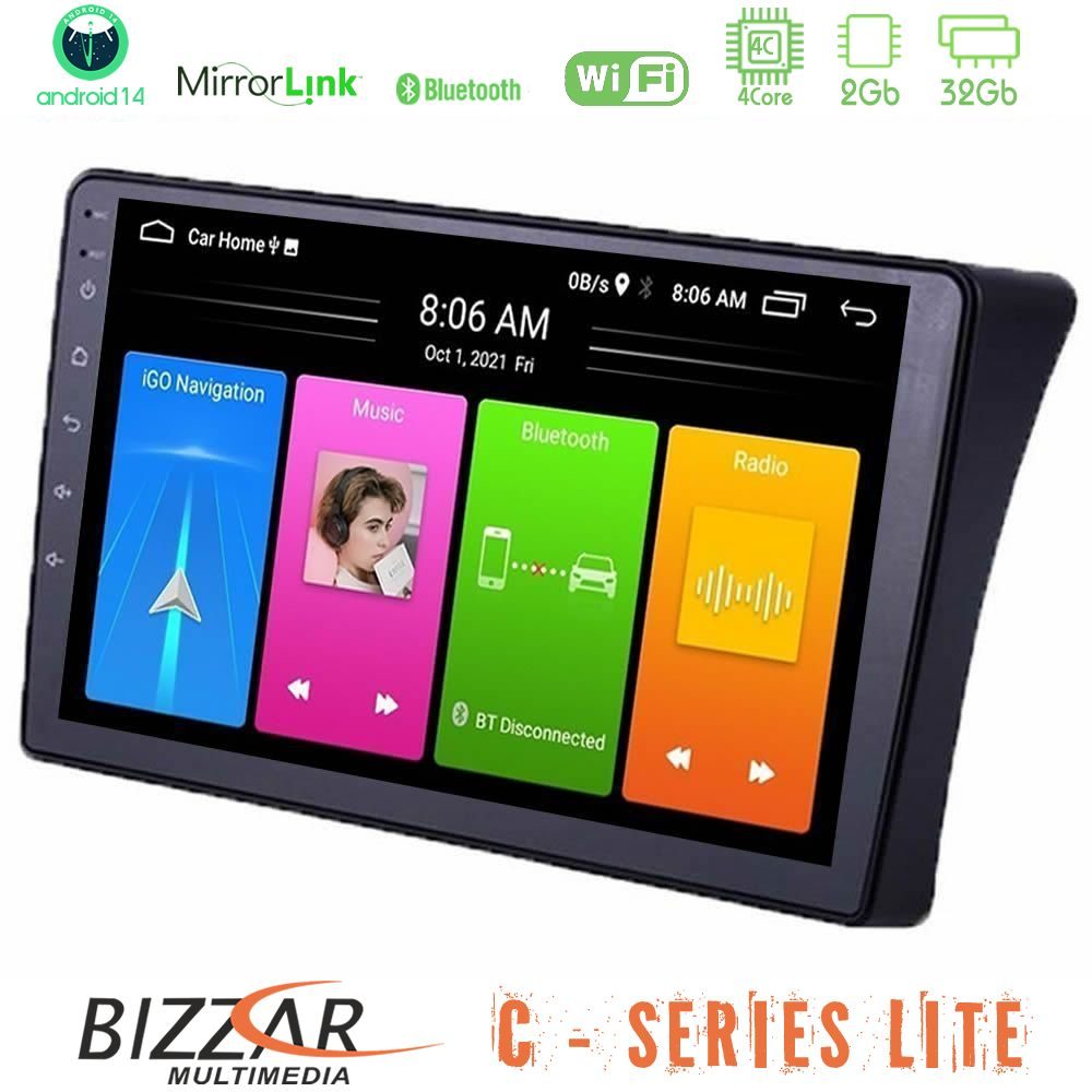 Bizzar C Series Lite 4Core Android14 2+32GB Nissan Navara D40 Navigation Multimedia Tablet 9"