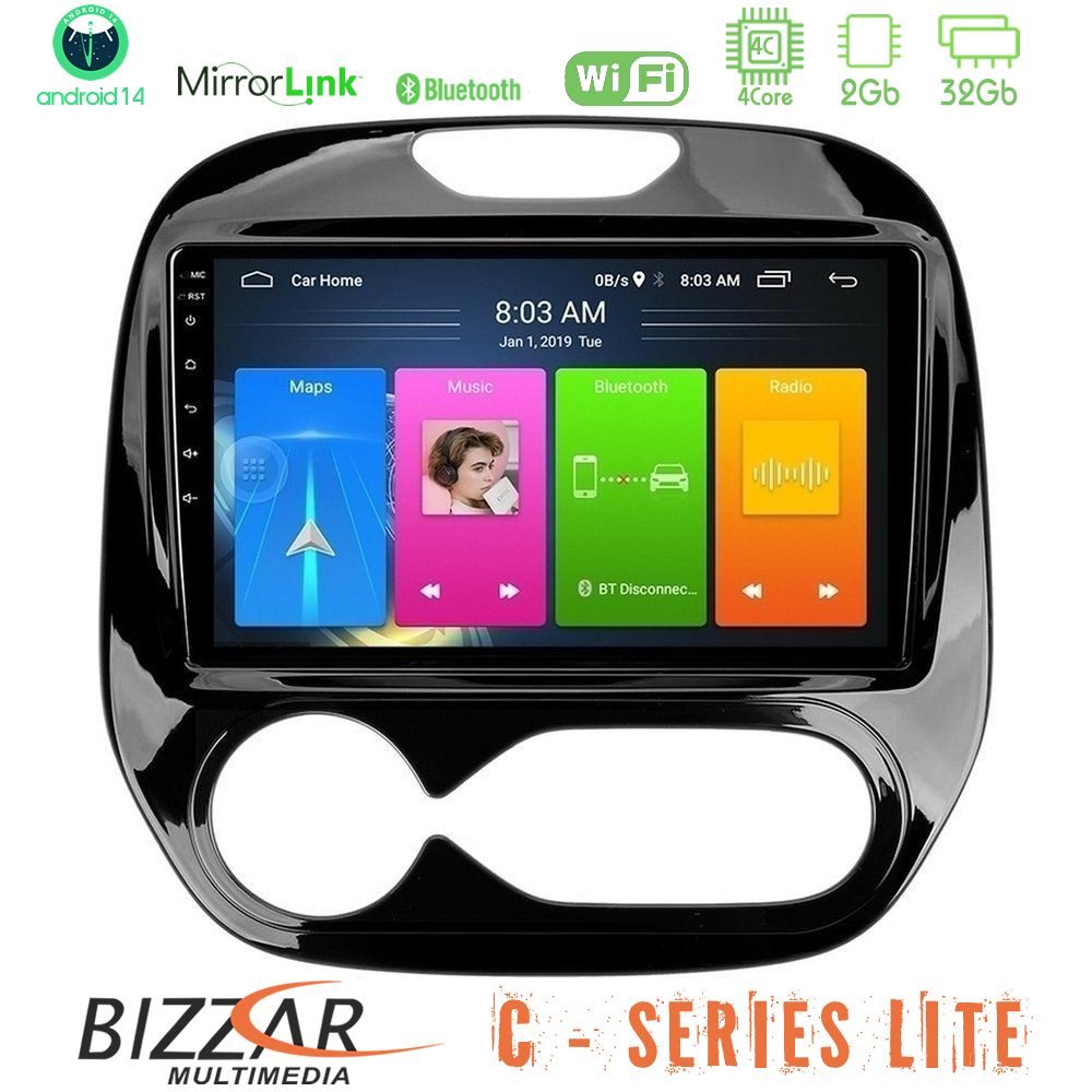 Bizzar C Series Lite 4Core Android14 2+32GB  Renault Captur 2013-2019 (Auto AC) Navigation Multimedia Tablet 9"