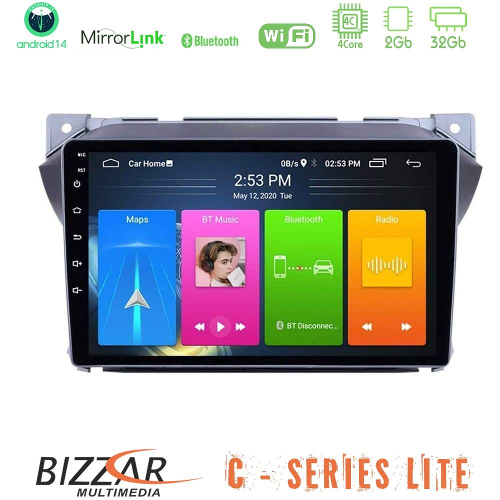 Bizzar C Series Lite 4Core Android14 2+32GB Suzuki Alto amp; Nissan Pixo Navigation Multimedia Tablet 9"