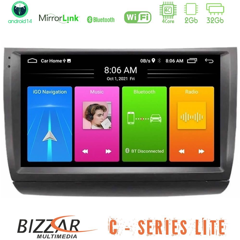 Bizzar C Series Lite 4Core Android14 2+32GB Toyota Prius 2004-2009 Navigation Multimedia Tablet 9"