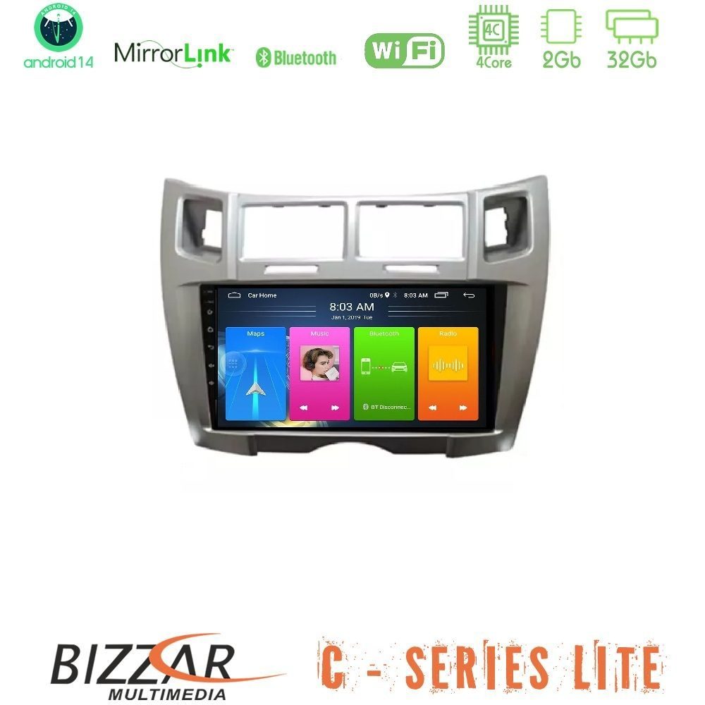 Bizzar C Series Lite 4Core Android14 2+32GB  Toyota Yaris Navigation Multimedia Tablet 9" (Ασημί Χρώμα)