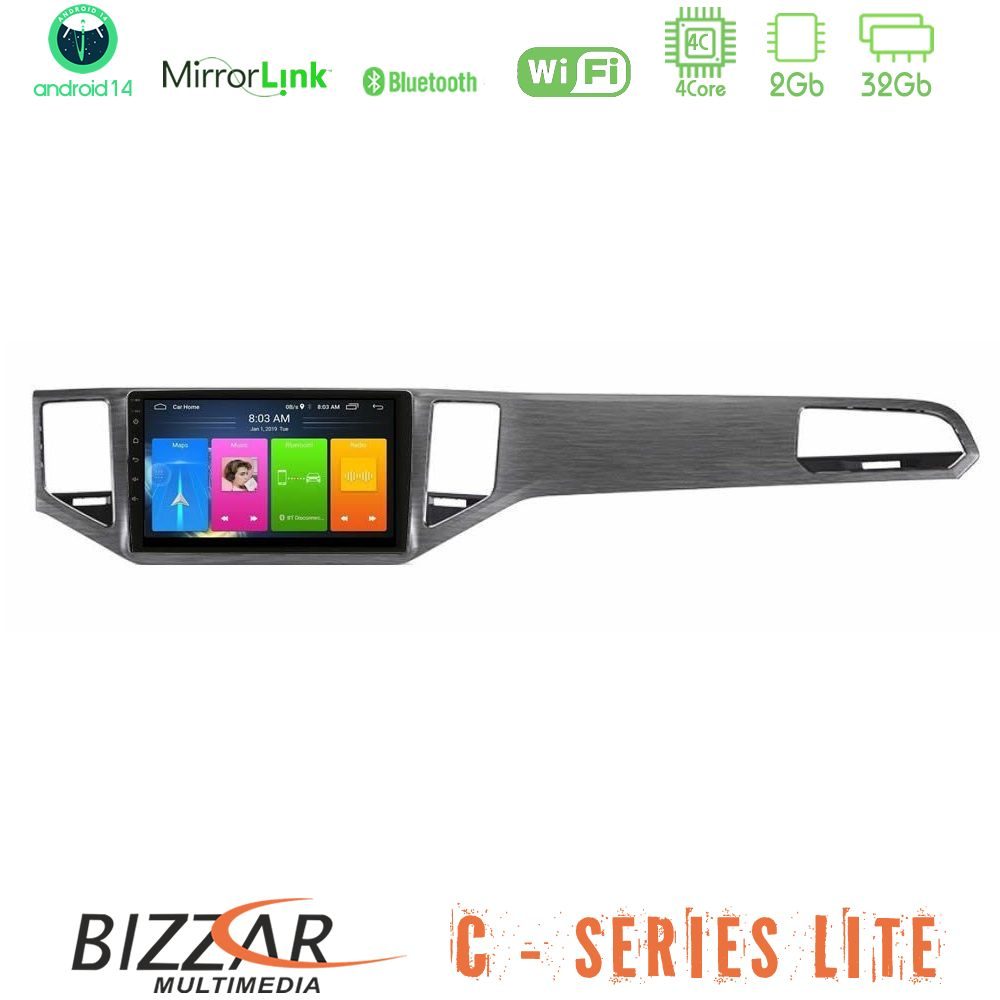 Bizzar C Series Lite 4Core Android14 2+32GB VW Sportsvan 2014-2020 Navigation Multimedia Tablet 9" (Silver/Grey Color)