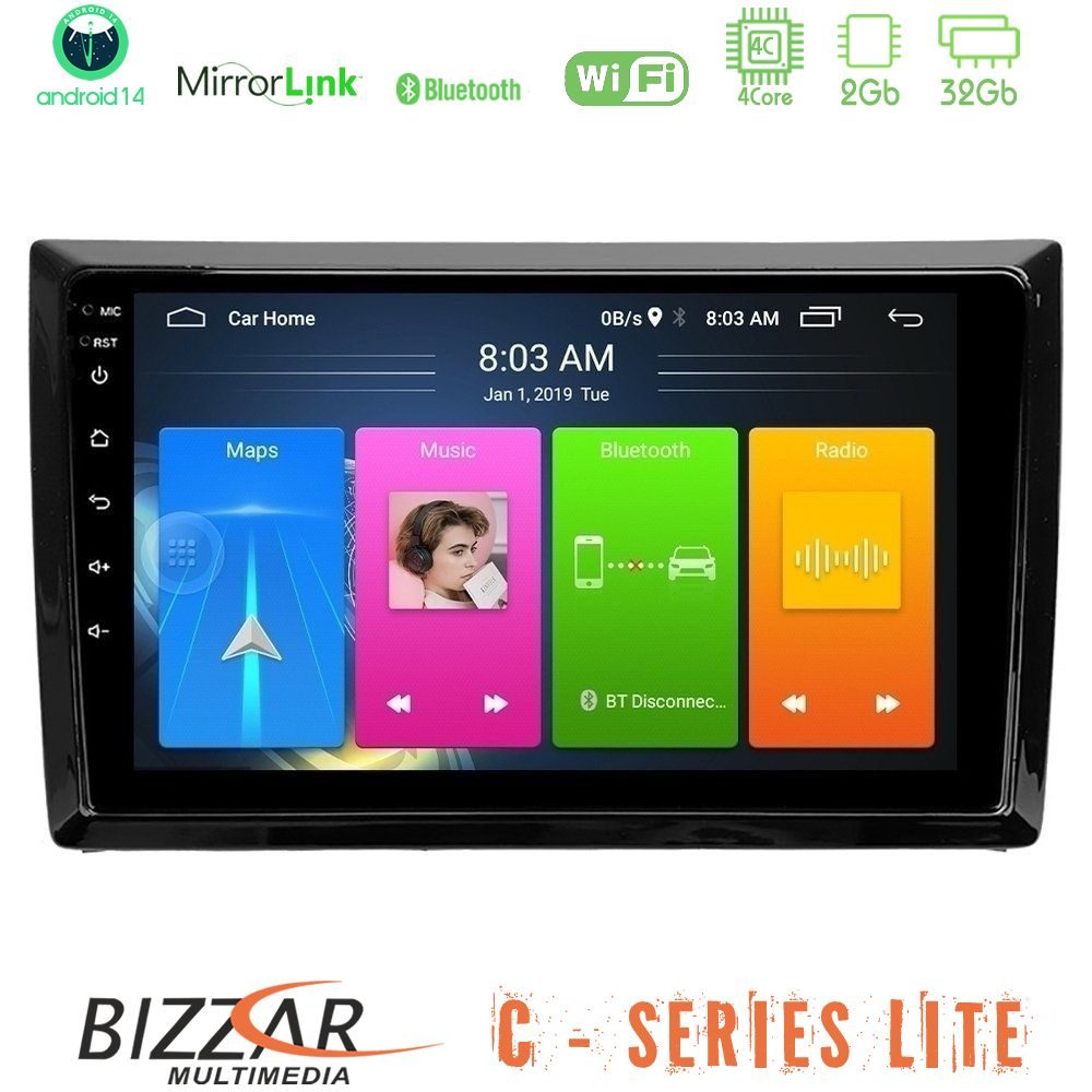 Bizzar C Series Lite 4Core Android14 2+32GB VW Beetle Navigation Multimedia Tablet 9"
