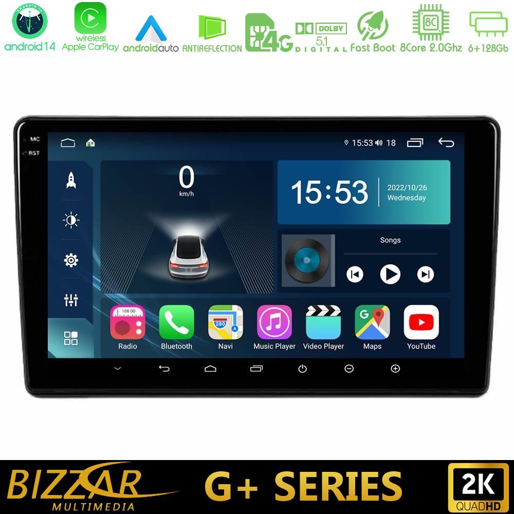Bizzar G+ Series Alfa Romeo 159/Brera/Spider 8Core Android14 6+128GB Navigation Multimedia Tablet 9"