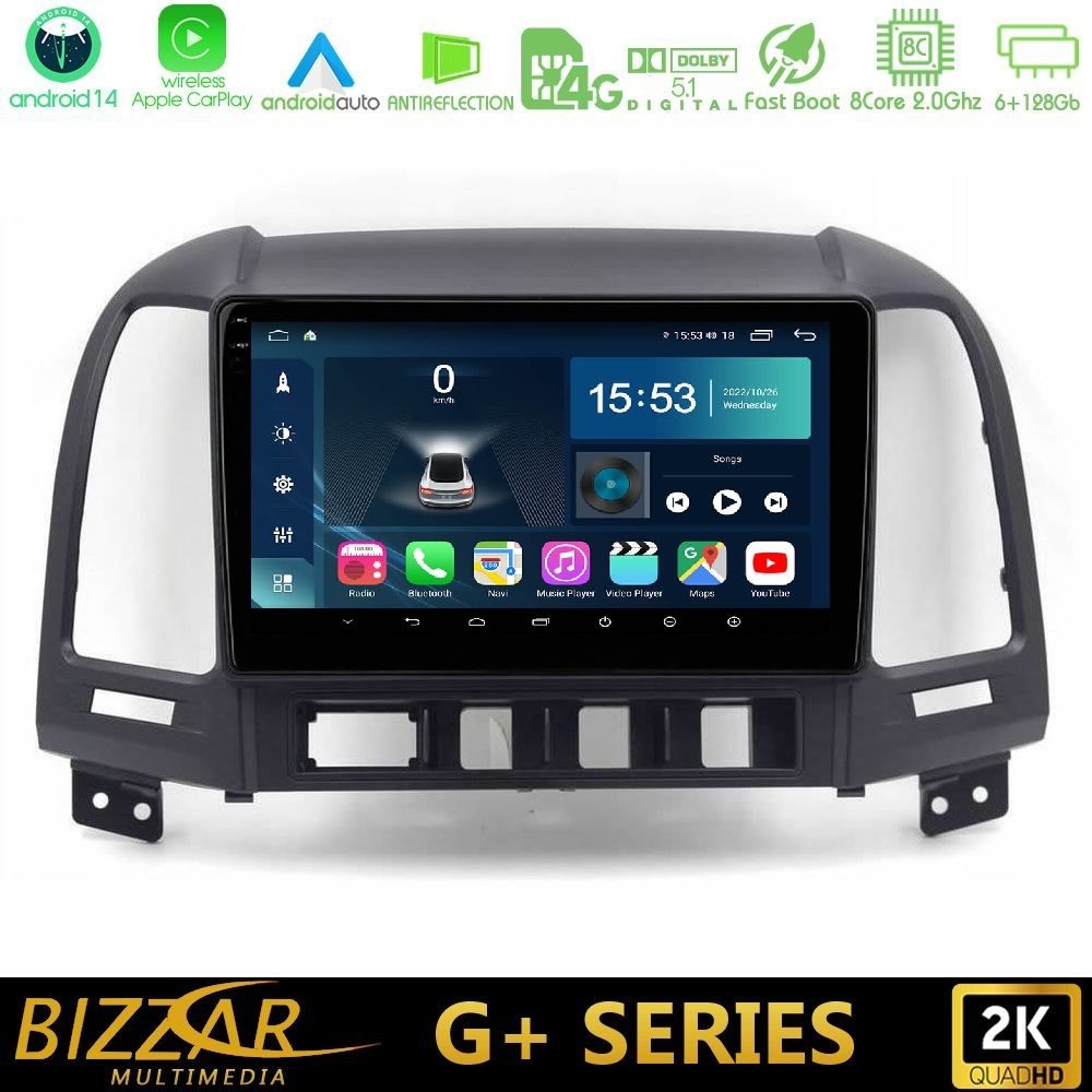 Bizzar G+ Series Hyundai Santa Fe 2006-2013 8core Android14 6+128GB Navigation Multimedia Tablet 9"