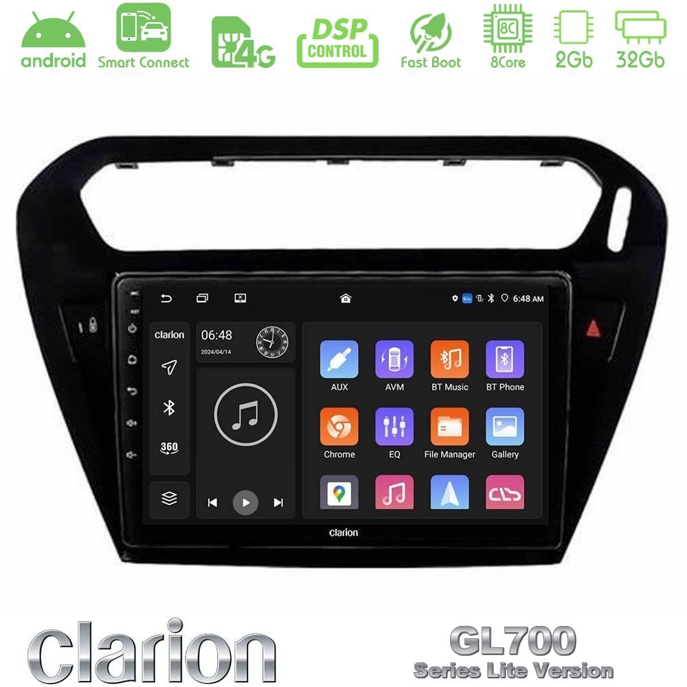 Clarion GL700 Lite Series 8Core Android ClarionOS 2+32GB Citroen C-Elysee / Peugeot 301 Navigation Multimedia Tablet 9" Με Carplay & Android Auto
