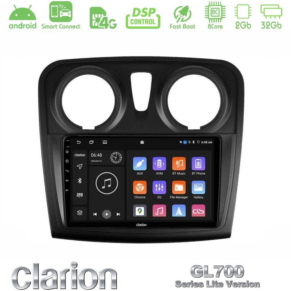 Clarion GL700 Lite Series 8Core Android ClarionOS 2+32GB Dacia Dokker 2014-2021 Navigation Multimedia Tablet 9" Με Carplay & Android Auto