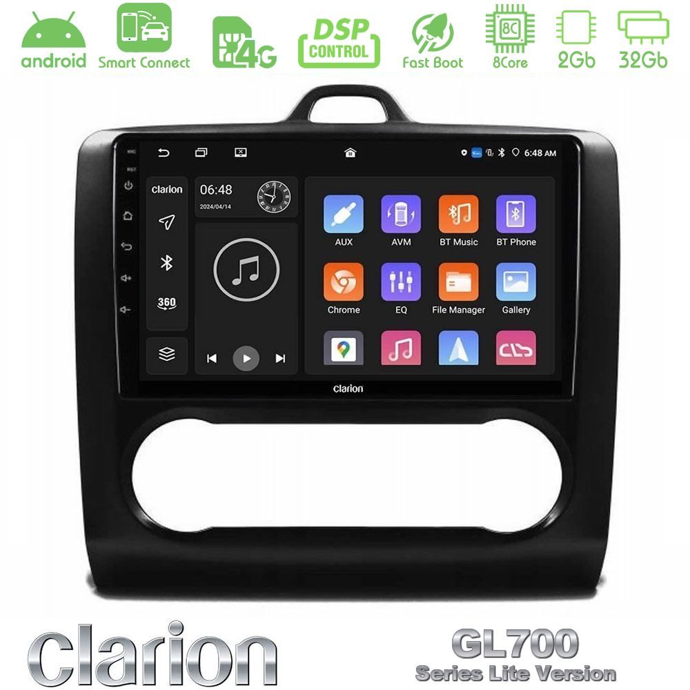 Clarion GL700 Lite Series 8Core Android ClarionOS 2+32GB Ford Focus Auto AC Navigation Multimedia Tablet 9" Με Carplay & Android Auto