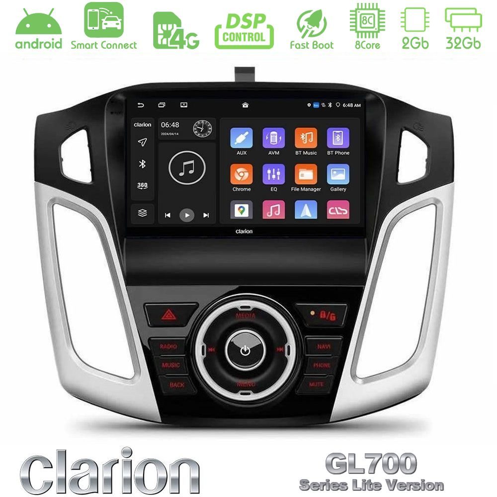 Clarion GL700 Lite Series 8Core Android ClarionOS 2+32GB Ford Focus 2012-2018 Navigation Multimedia Tablet 9" Με Carplay & Android Auto