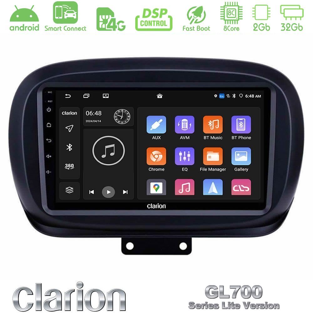 Clarion GL700 Lite Series 8Core Android ClarionOS 2+32GB Fiat 500X Navigation Multimedia Tablet 9" Με Carplay & Android Auto