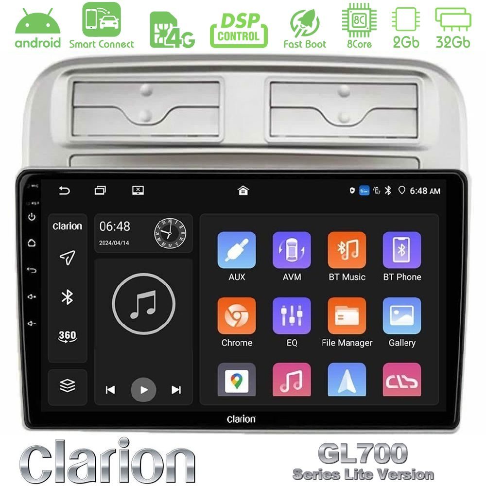 Clarion GL700 Lite Series 8Core Android ClarionOS 2+32GB Fiat Grande Punto 2006-2011 Navigation Multimedia Tablet 9" Με Carplay & Android Auto