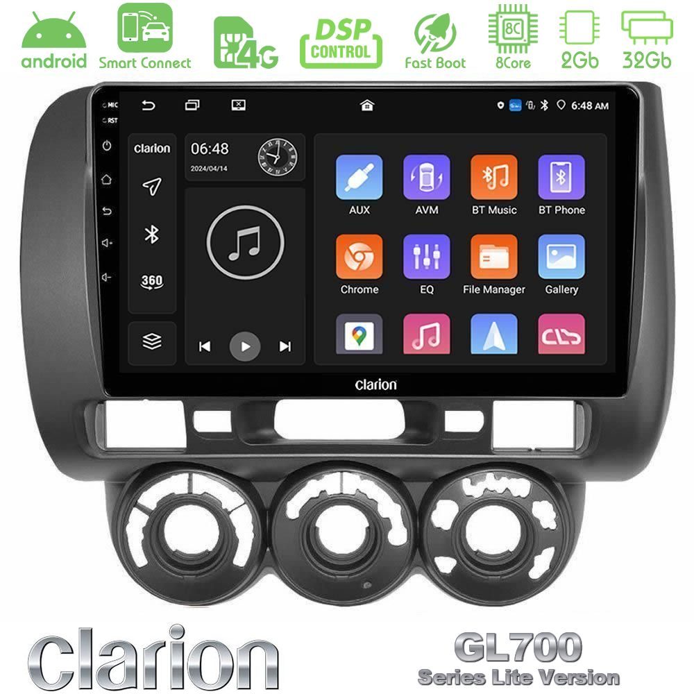 Clarion GL700 Lite Series 8Core Android ClarionOS 2+32GB Honda Jazz 2002-2008 (Manual A/C) Navigation Multimedia Tablet 9" Με Carplay & Android Auto