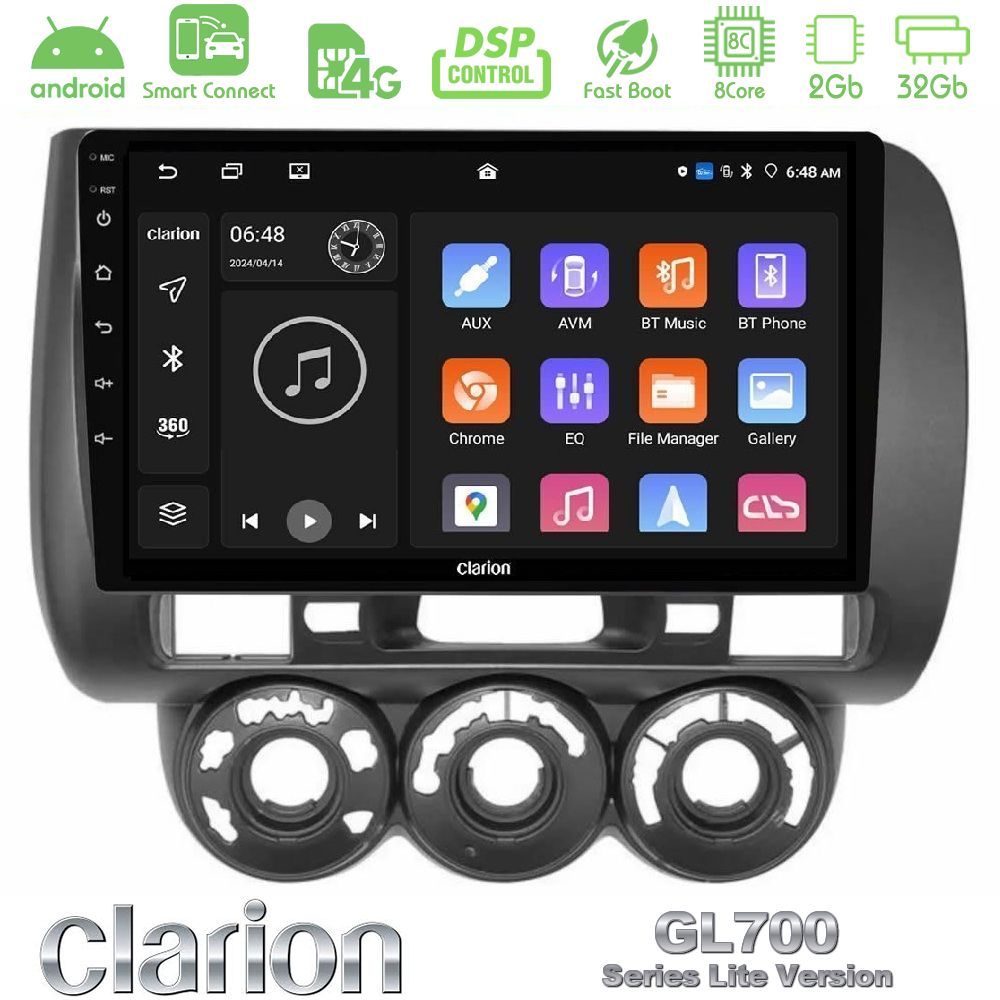 Clarion GL700 Lite Series 8Core Android ClarionOS 2+32GB Honda Jazz (Fit) 2002-2008 (RHD) Manual A/C Navigation Multimedia Tablet 9" Με Carplay & Android Auto
