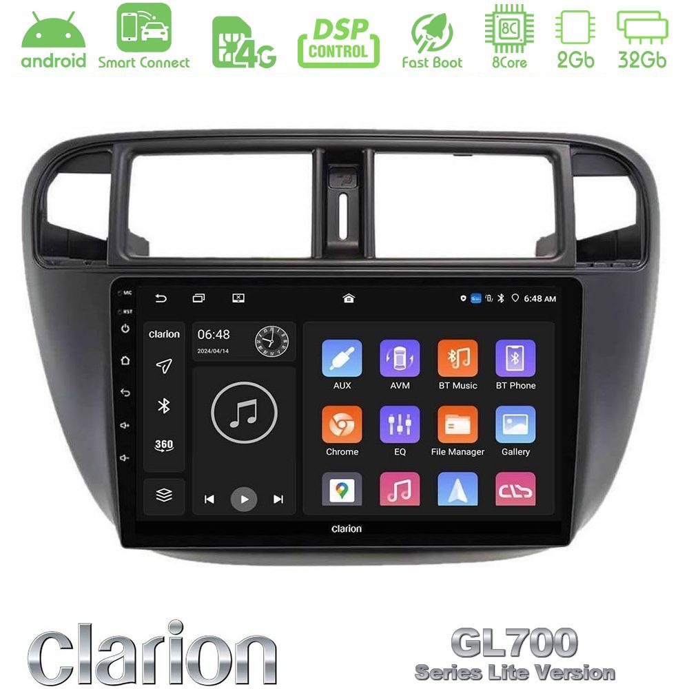 Clarion GL700 Lite Series 8Core Android ClarionOS 2+32GB Honda Civic 1995-2001 Navigation Multimedia Tablet 9" Με Carplay & Android Auto