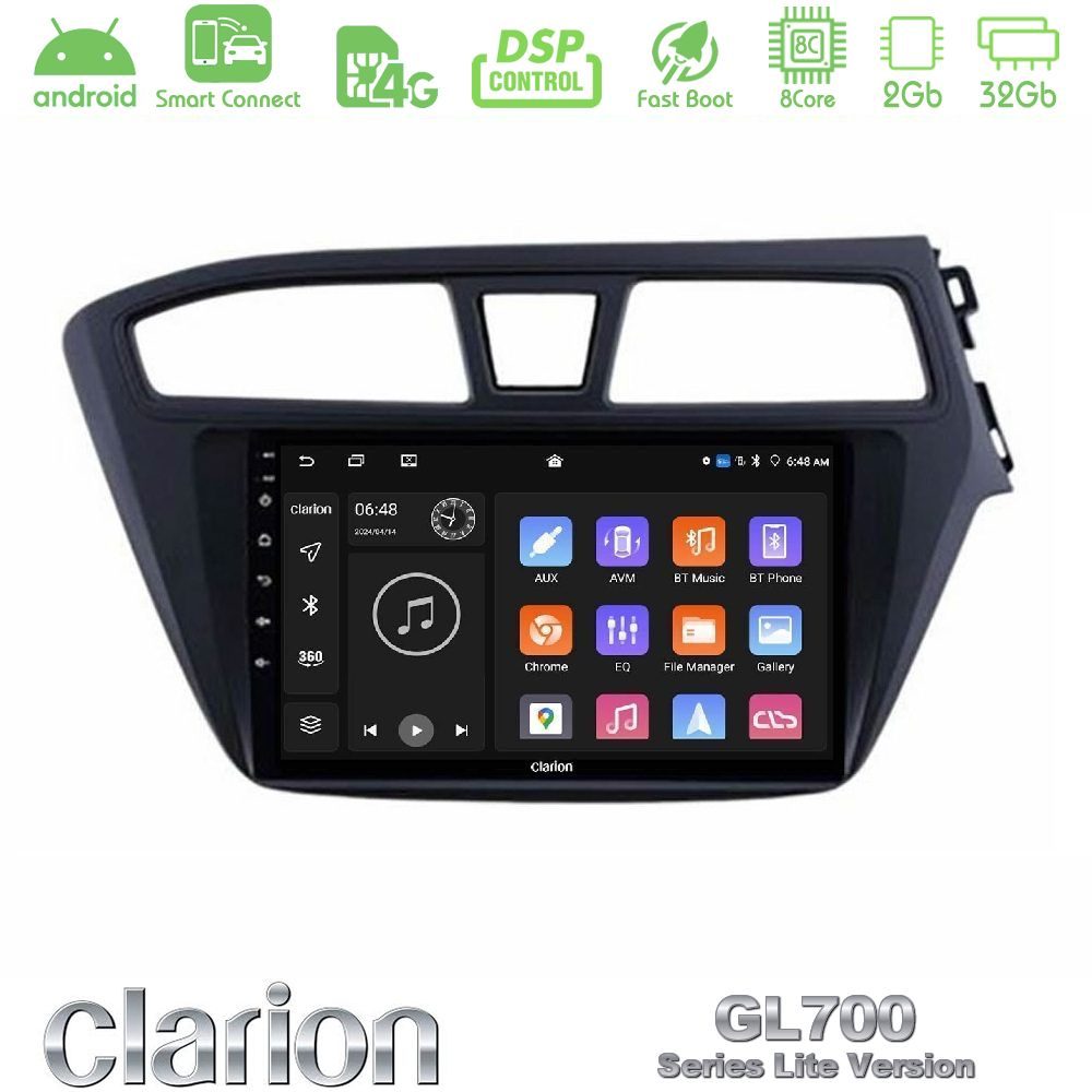 Clarion GL700 Lite Series 8Core Android ClarionOS 2+32GB Hyundai i20 2014-2018 RHD Navigation Multimedia Tablet 9" Με Carplay & Android Auto