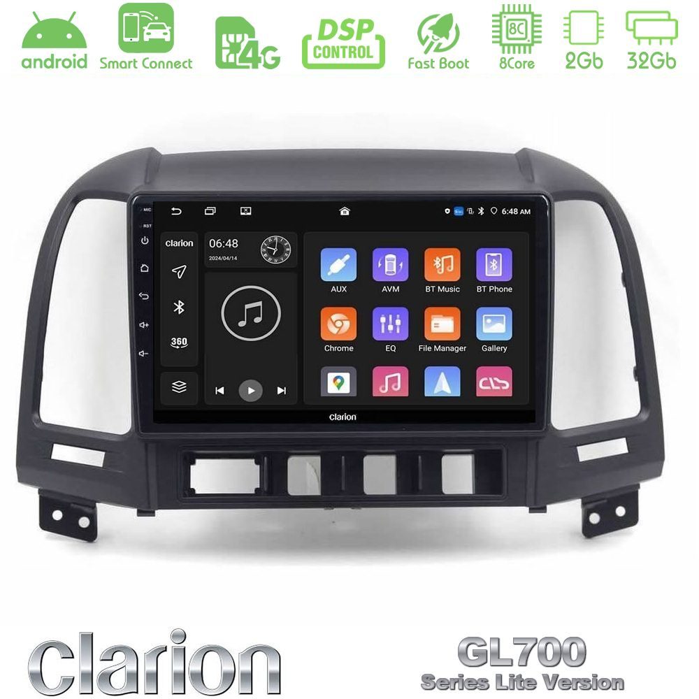 Clarion GL700 Lite Series 8Core Android ClarionOS 2+32GB Hyundai Santa Fe 2006-2013 Navigation Multimedia Tablet 9" Με Carplay & Android Auto