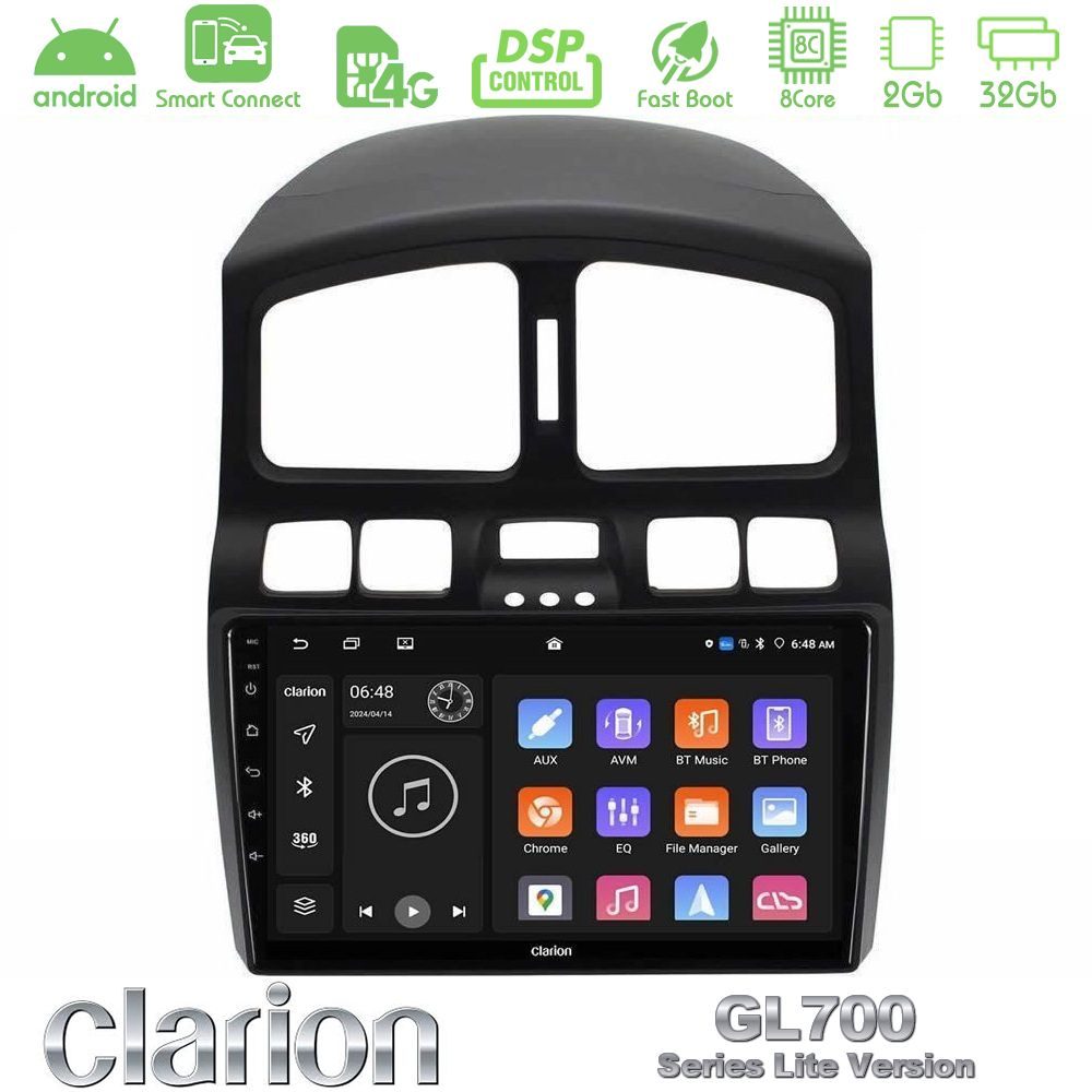 Clarion GL700 Lite Series 8Core Android ClarionOS 2+32GB Hyundai Santa Fe 2000-2006 Navigation Multimedia Tablet 9" Με Carplay & Android Auto