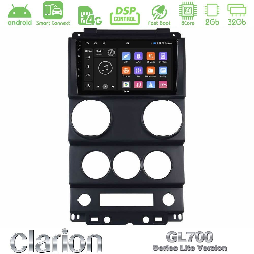 Clarion GL700 Lite Series 8Core Android ClarionOS 2+32GB Jeep Wrangler 2008-2010 Navigation Multimedia Tablet 9" Με Carplay & Android Auto