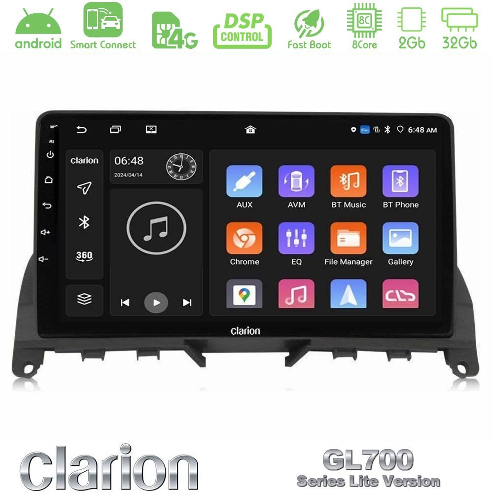 Clarion GL700 Lite Series 8Core Android ClarionOS 2+32GB Mercedes C-Class W204 2008-2011 Navigation Multimedia Tablet 9" Με Carplay & Android Auto