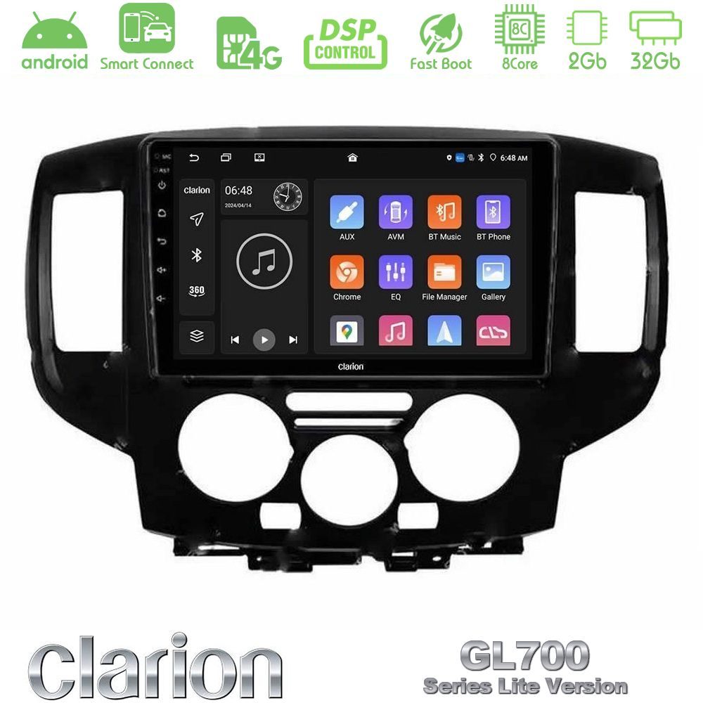 Clarion GL700 Lite Series 8Core Android ClarionOS 2+32GB Nissan NV200 2009 – 2019 Navigation Multimedia Tablet 9" Με Carplay & Android Auto (Μαύρο)
