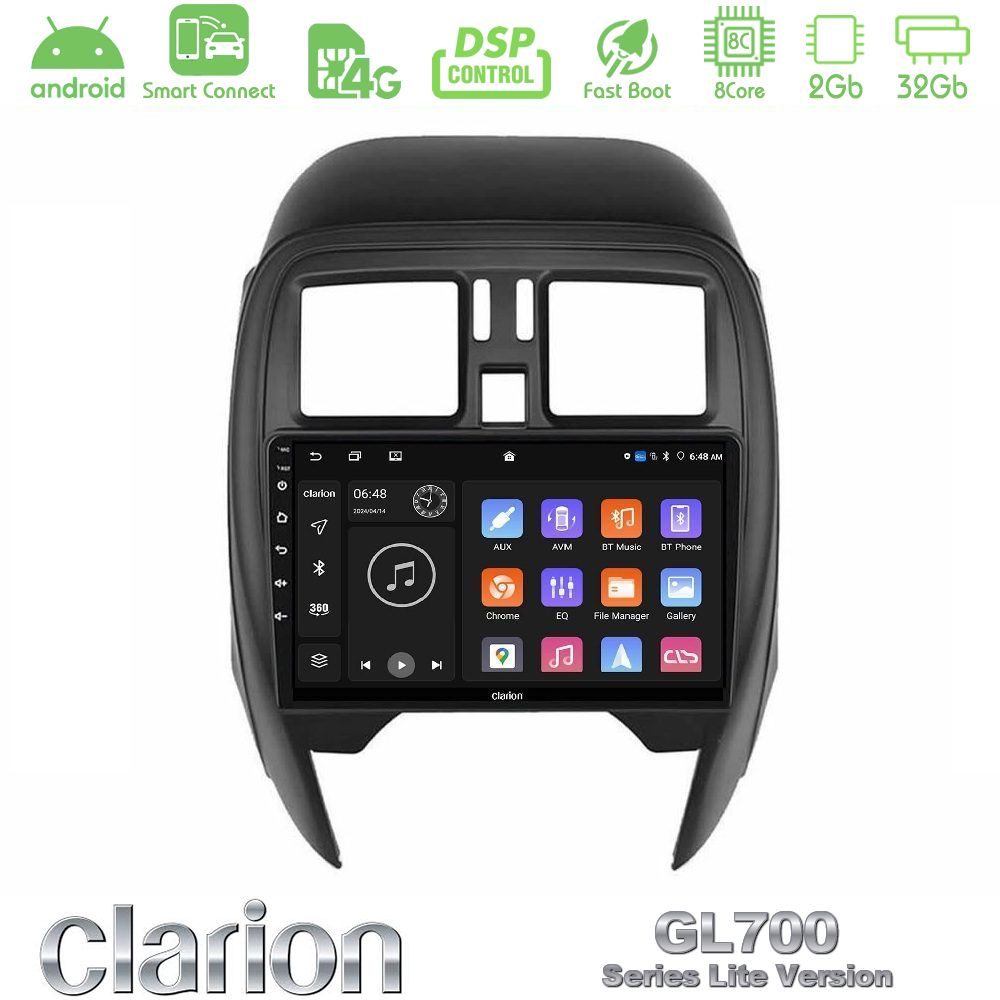 Clarion GL700 Lite Series 8Core Android ClarionOS 2+32GB Nissan Micra 2013-2016 Navigation Multimedia Tablet 9" Με Carplay & Android Auto