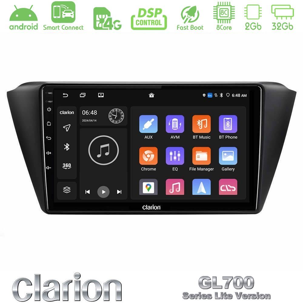 Clarion GL700 Lite Series 8Core Android ClarionOS 2+32GB Skoda Fabia 2015-2021 Navigation Multimedia Tablet 9" Με Carplay & Android Auto