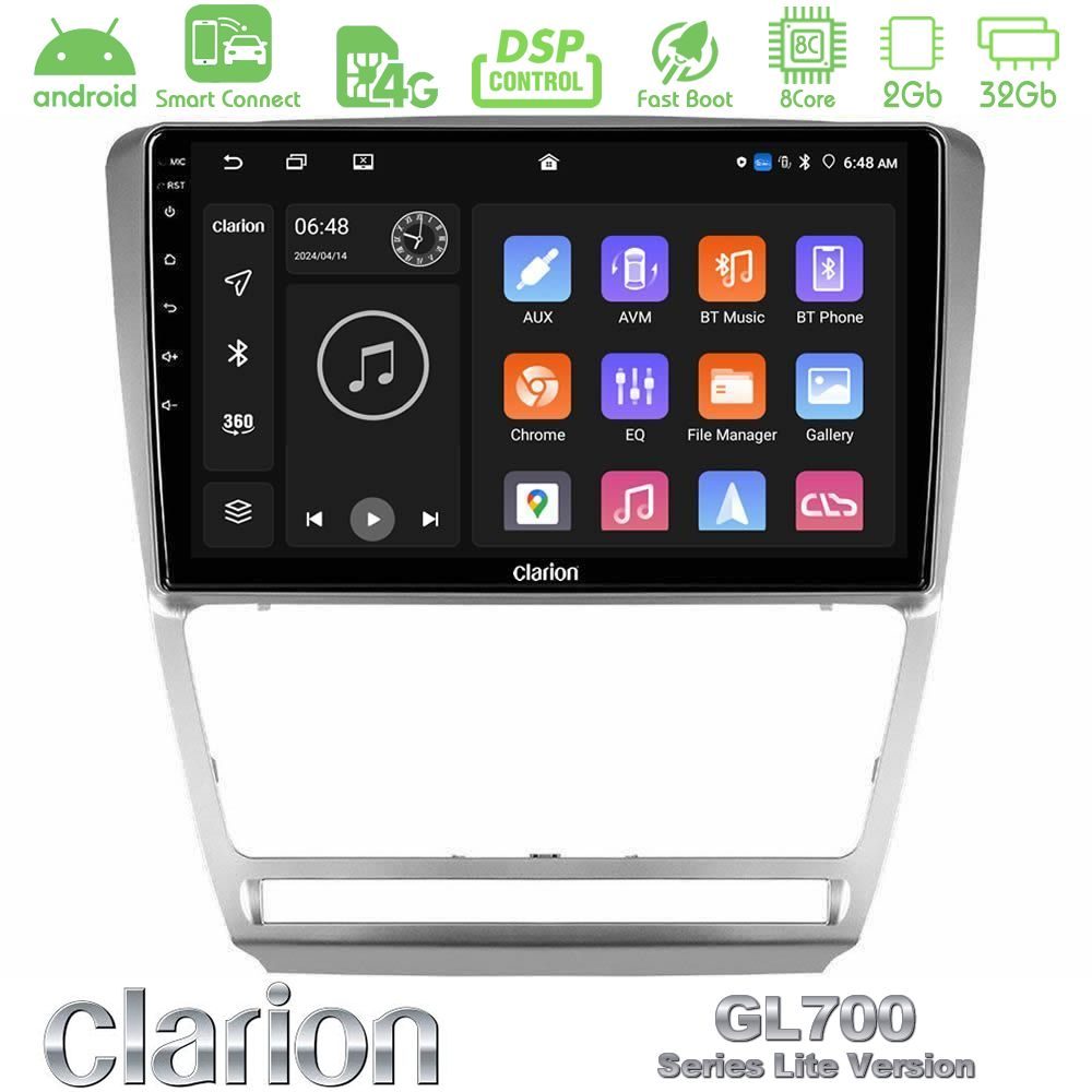 Clarion GL700 Lite Series 8Core Android ClarionOS 2+32GB Skoda Octavia 5 Navigation Multimedia Tablet 10" Με Carplay & Android Auto