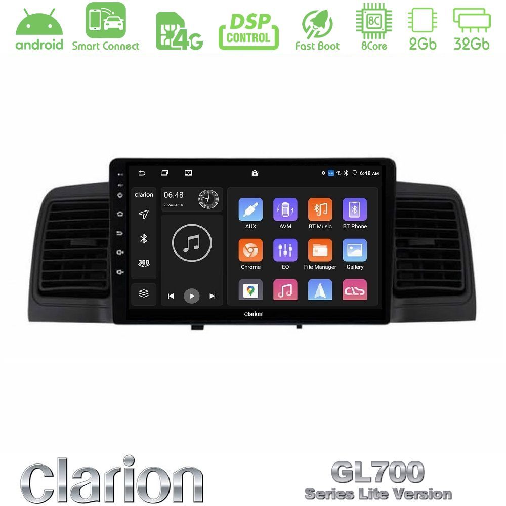 Clarion GL700 Lite Series 8Core Android ClarionOS 2+32GB Toyota Corolla 2002-2006 Navigation Multimedia Tablet 9" Με Carplay & Android Auto