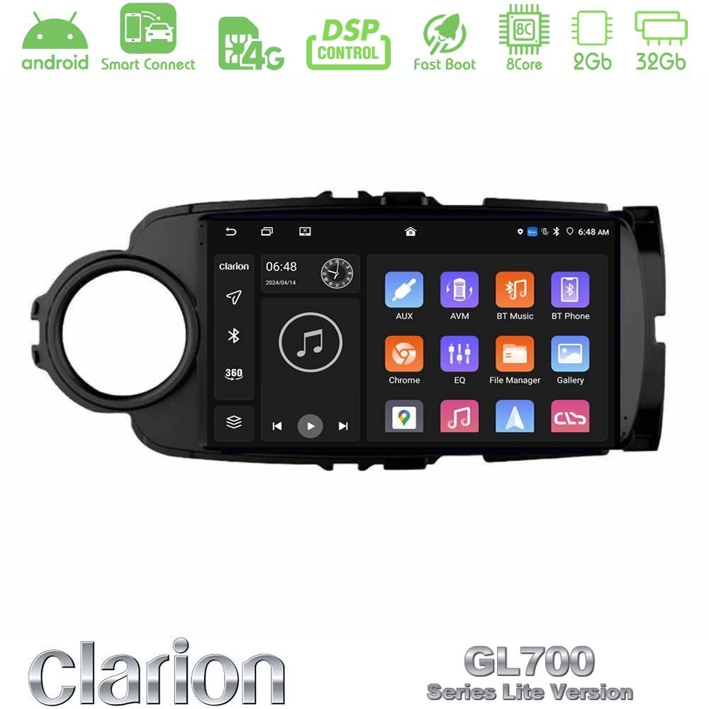Clarion GL700 Lite Series 8Core Android ClarionOS 2+32GB Toyota Yaris Navigation Multimedia Tablet 9" (Μαύρο Χρώμα) Με Carplay & Android Auto