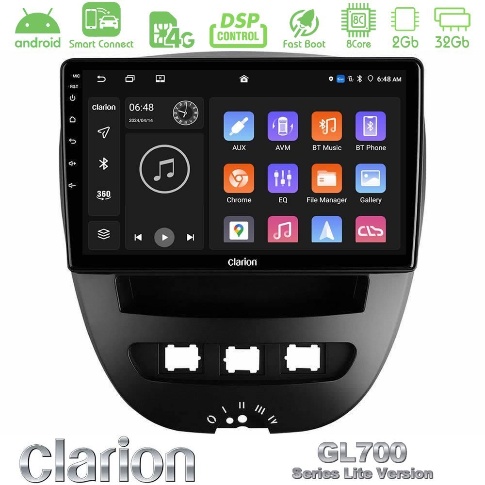 Clarion GL700 Lite Series 8Core Android ClarionOS 2+32GB Toyota Aygo/Citroen C1/Peugeot 107 Navigation Multimedia Tablet 10" Με Carplay & Android Auto