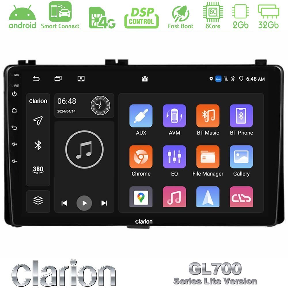 Clarion GL700 Lite Series 8Core Android ClarionOS 2+32GB Toyota Corolla/Auris 2017-2019 Navigation Multimedia Tablet 9" Με Carplay & Android Auto