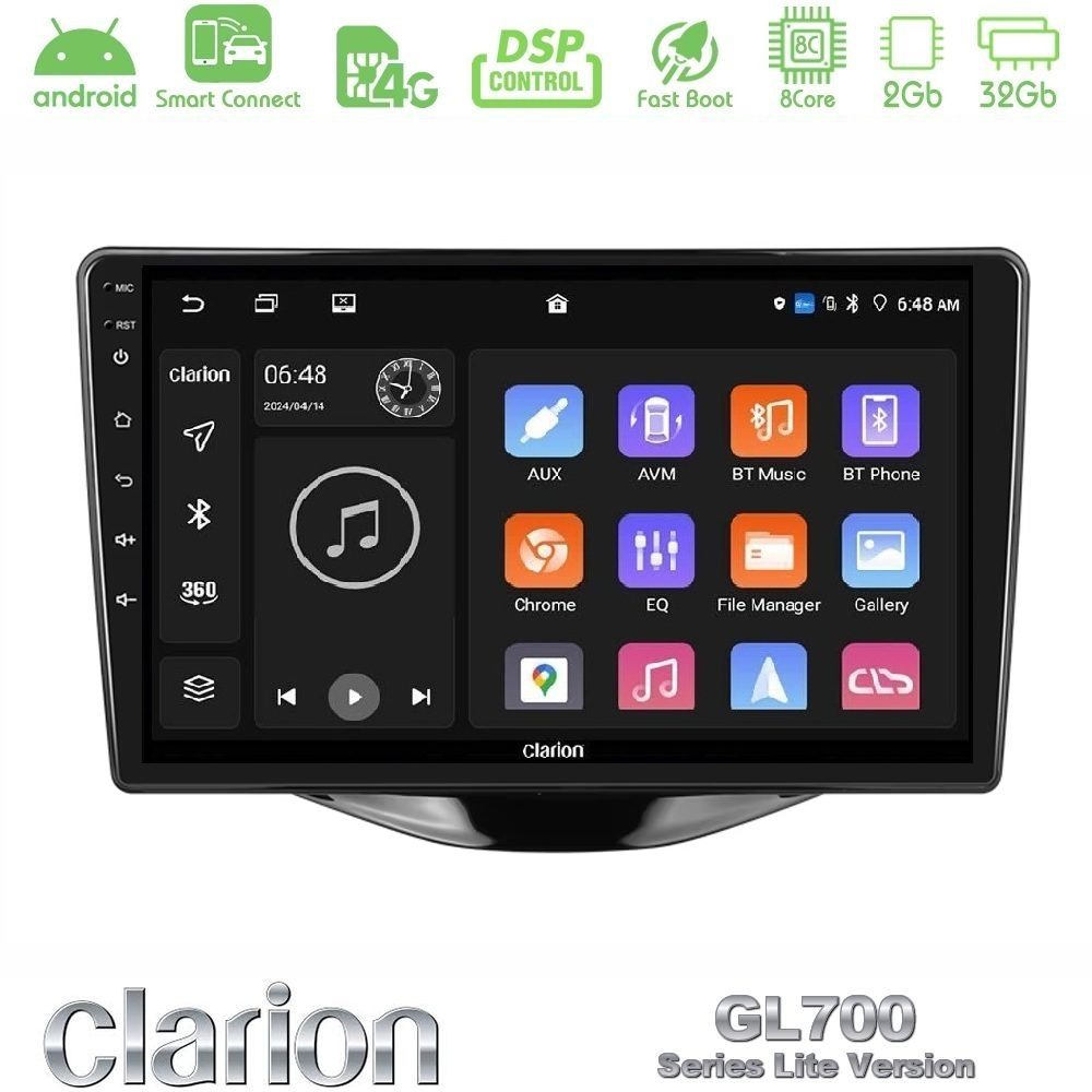 Clarion GL700 Lite Series 8Core Android ClarionOS 2+32GB Toyota Aygo | Citroen C1 | Peugeot 108 Navigation Multimedia Tablet 9" Με Carplay & Android Auto