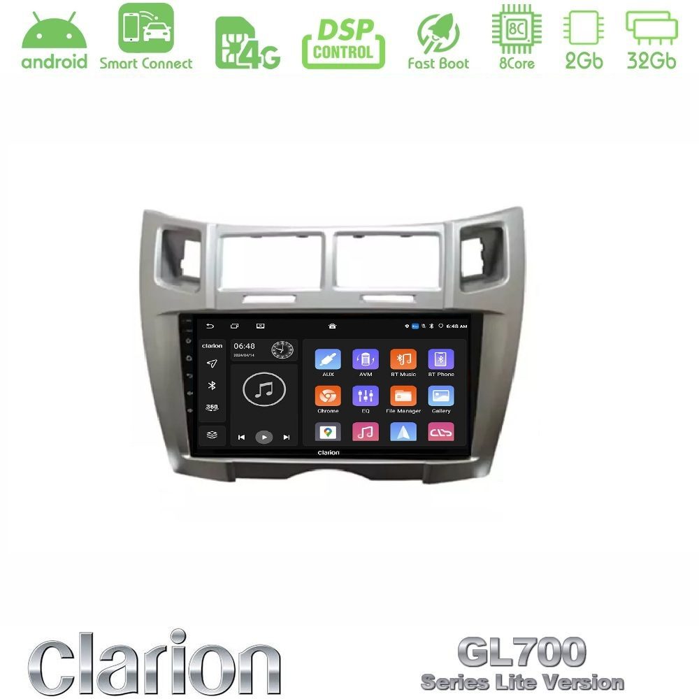 Clarion GL700 Lite Series 8Core Android ClarionOS 2+32GB Toyota Yaris Navigation Multimedia Tablet 9" (Ασημί Χρώμα) Με Carplay & Android Auto