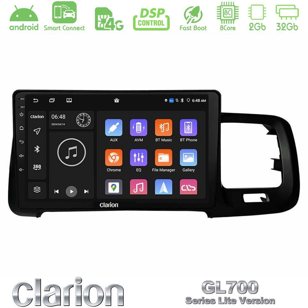 Clarion GL700 Lite Series 8Core Android ClarionOS 2+32GB Volvo S60 2010-2018 Navigation Multimedia Tablet 9" Με Carplay & Android Auto